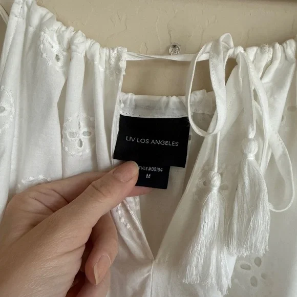 LIV Los Angeles Eyelet White Sleeveless Tiered Maxi Dress - Picture 4 of 9